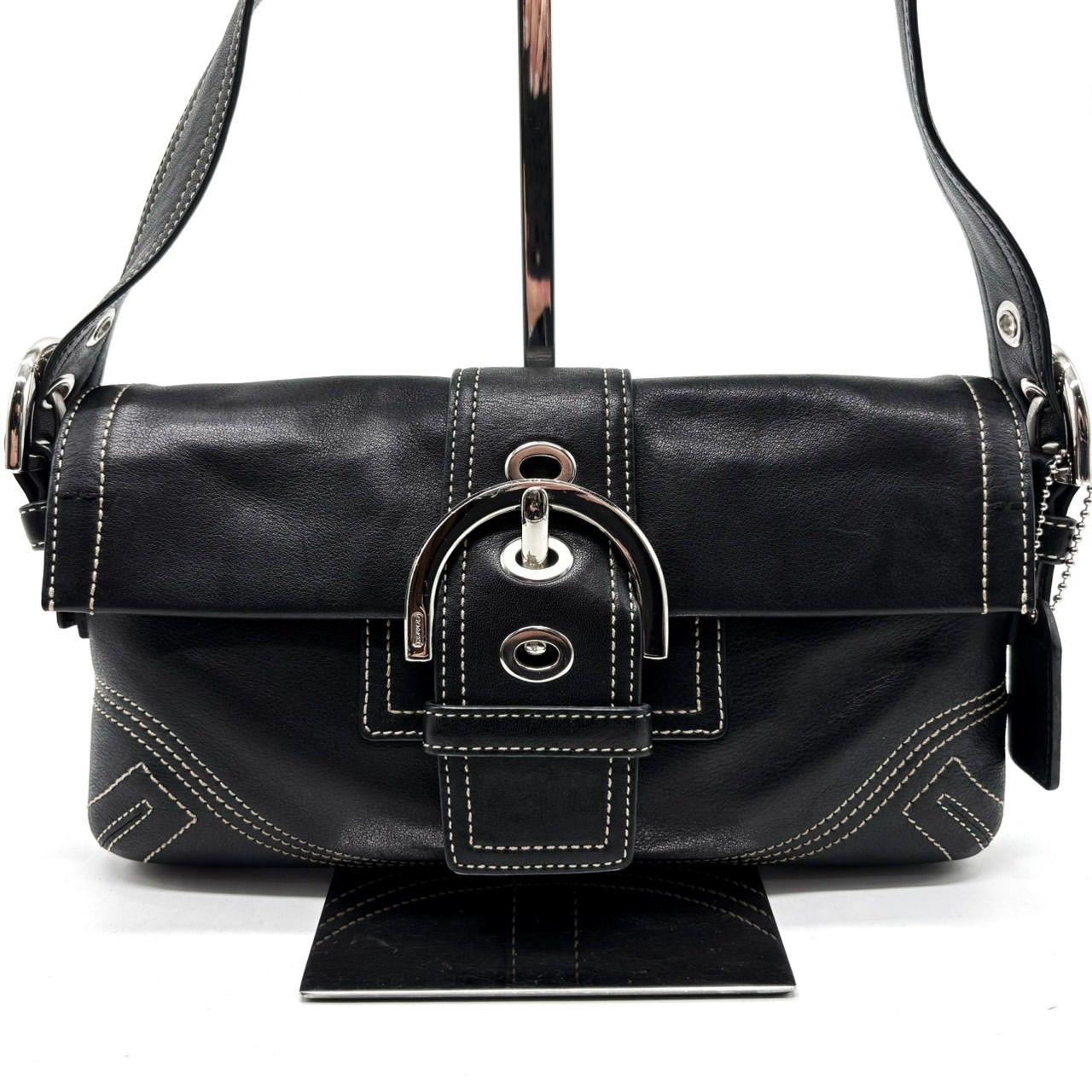 【良品】coach y2k soho leather handbag shoulder belt silverparts black unisex コーチ ハンドバッグ