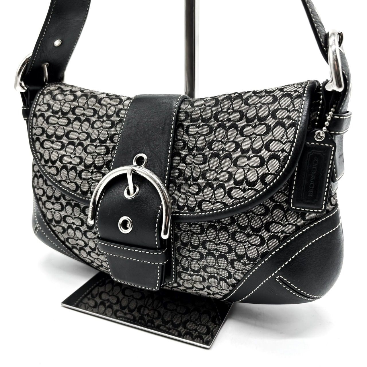 【良品】coach y2k soho microsignature handbag shoulder canvas belt silverparts gray unisex コーチ ハンドバッグ