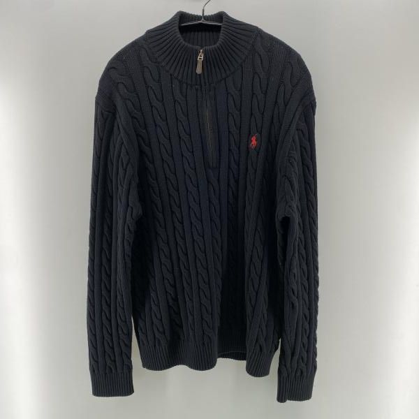 中古】POLO RALPH LAUREN ハーフジップ ケーブルニット ブラック
