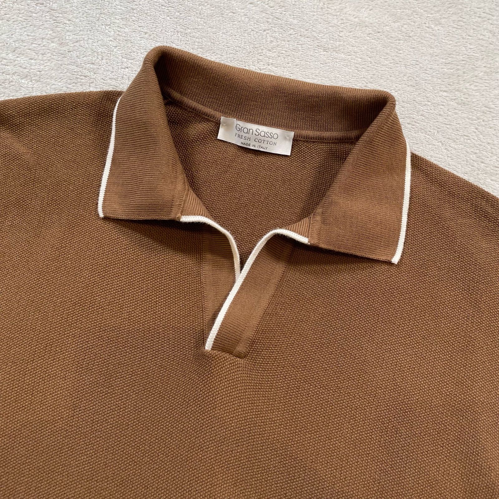 現行 イタリア製 23SS グランサッソ スキッパー ニットポロシャツ 半袖 グランサッソ Gran Sasso ニットポロシャツ スキッパー 半袖 44