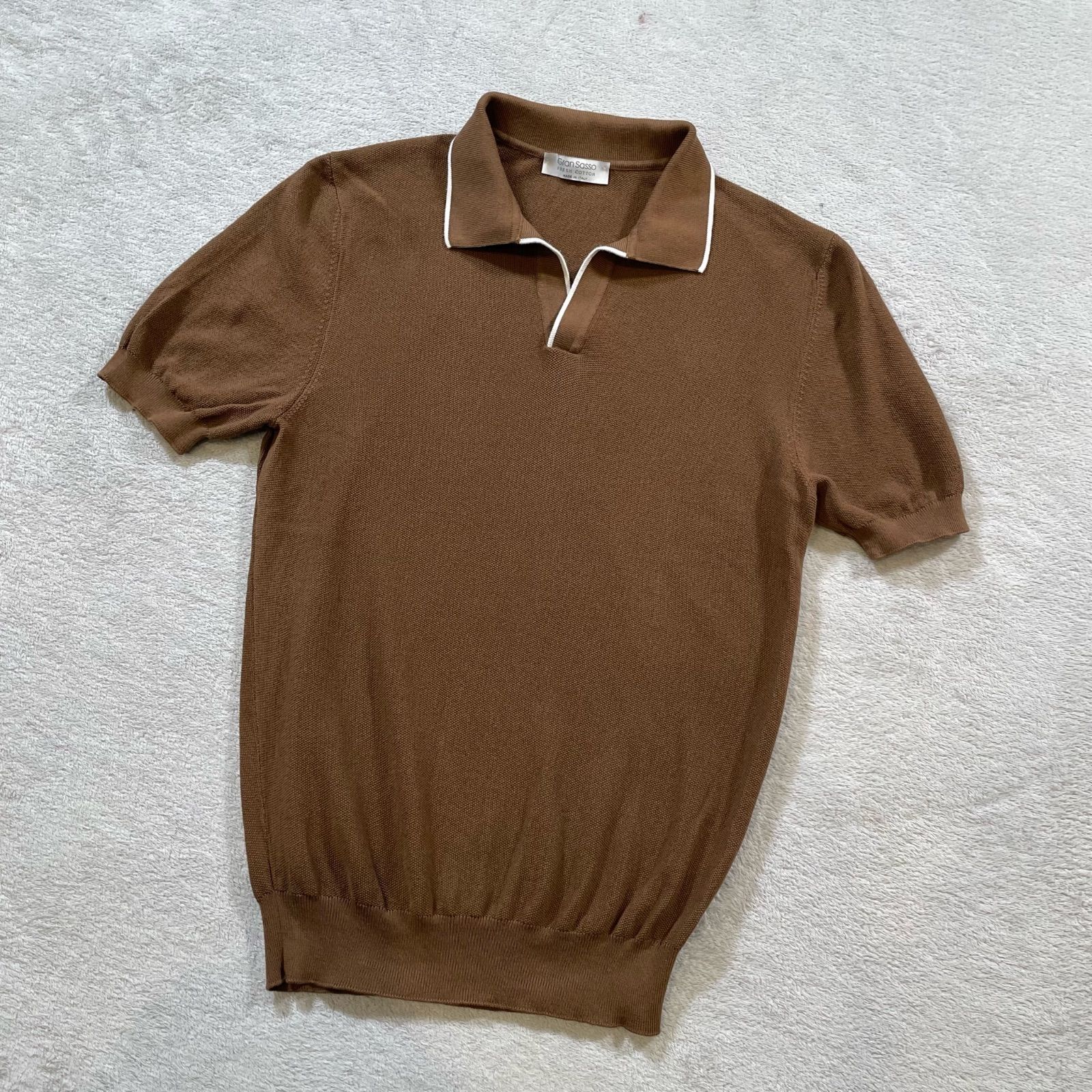 グランサッソ Gran Sasso ニットポロシャツ スキッパー 半袖 44