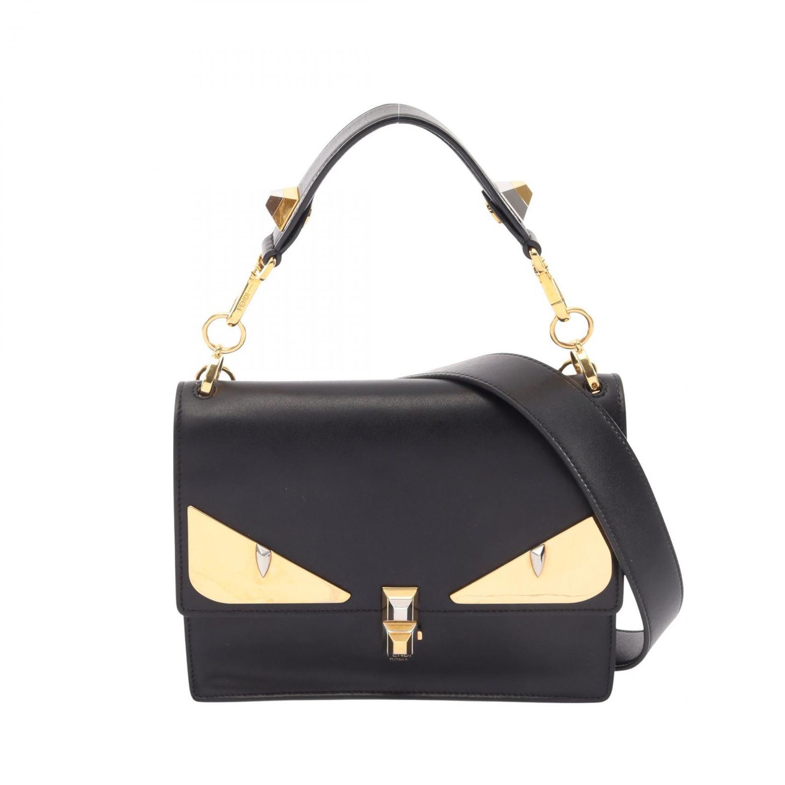 フェンディ FENDI ハンドバッグ キャナイ モンスター 2WAY 8BT283 ブラック レザー キャナイ モンスター 2wayチェーンショルダー レディース Used B