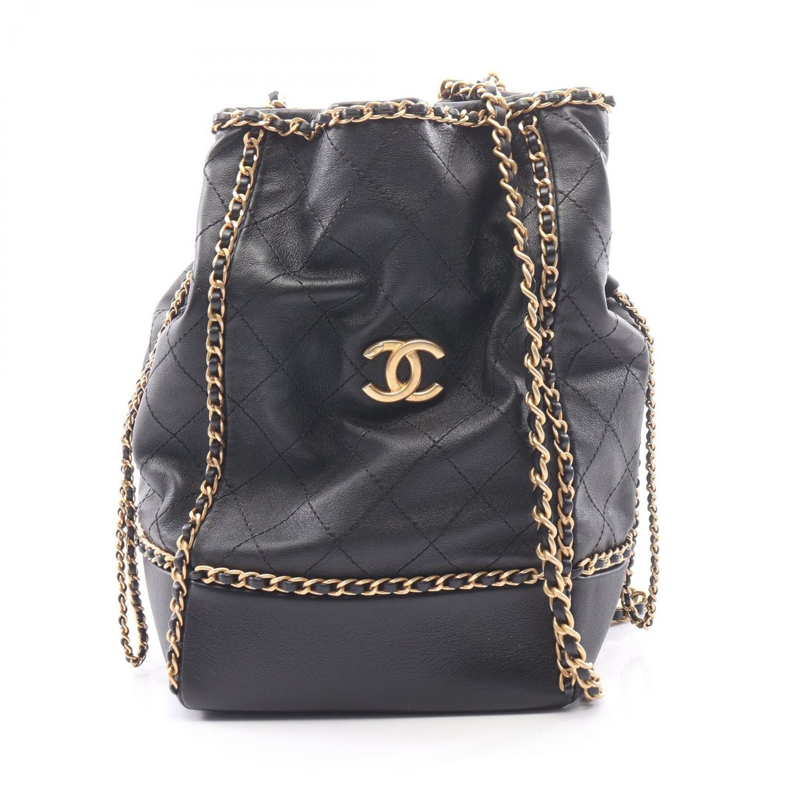シャネル CHANEL ショルダーバッグ マトラッセ バケットバッグ ブラック ラムスキン(羊革) マトラッセ チェーンアラウンド バケットバッグ レディース Used A