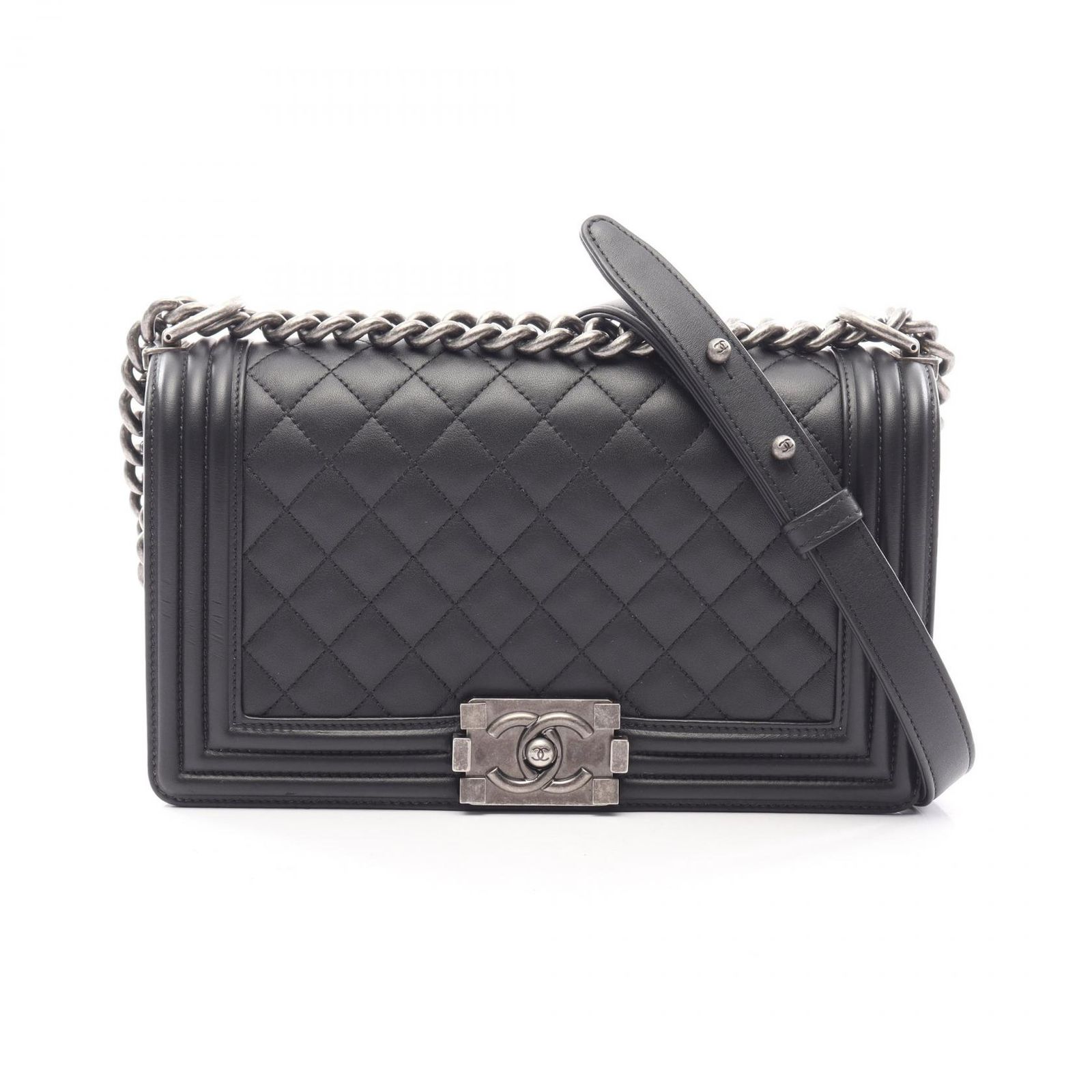 シャネル CHANEL ショルダーバッグ ボーイシャネル アンティークシルバー金具 A67086 ブラック ラムスキン（羊革） ボーイシャネル チェーンショルダー レディース