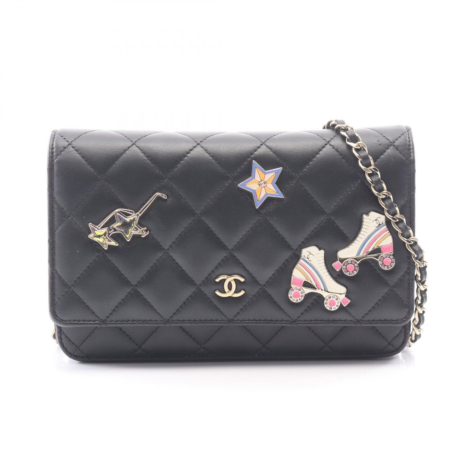 シャネル CHANEL ショルダーバッグ マトラッセ アイコンチャーム AP0250 ブラック ラムスキン（羊革） マトラッセ アイコンチャーム チェーンウォレット レディース
