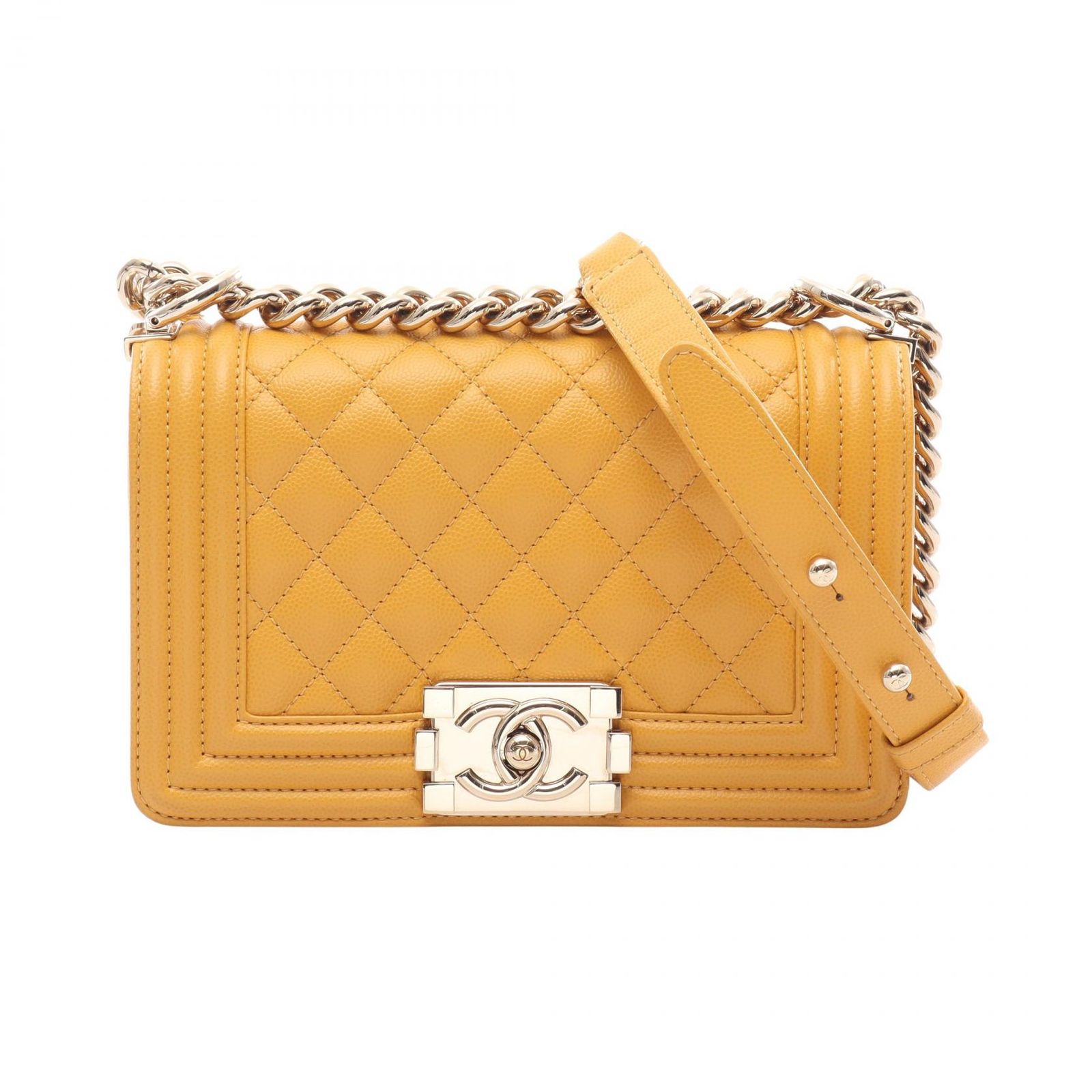 シャネル CHANEL ショルダーバッグ ボーイシャネル スモール A67085 イエロー キャビアスキン(グレインドカーフ) ボーイシャネル スモール チェーンショルダー