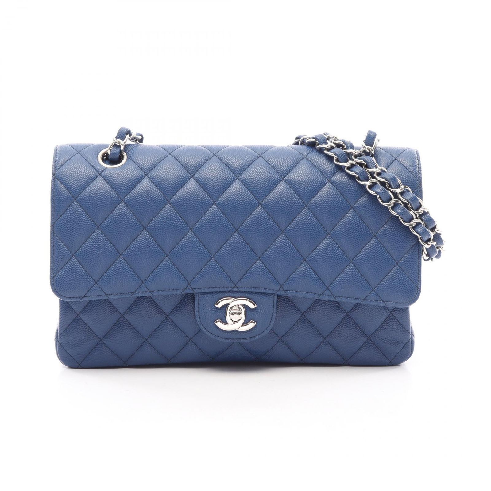 シャネル CHANEL ショルダーバッグ マトラッセ Wフラップ A01112 ブルー キャビアスキン(グレインドカーフ) マトラッセ ダブルフラップ チェーンショルダー レディース