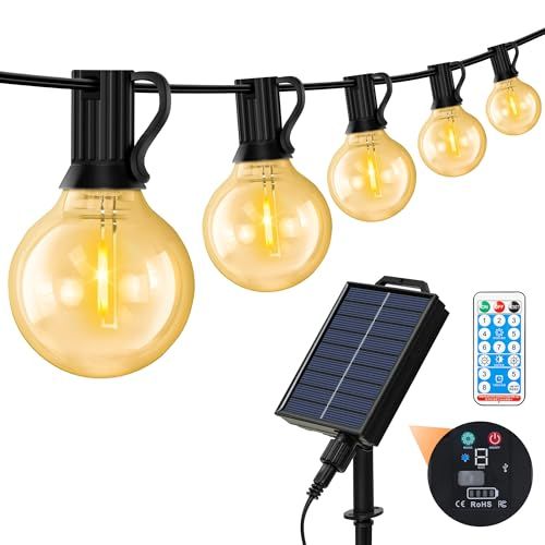 ストリングライト ソーラー 11.5m 防水 夜間自動点灯 17個LED電球 G40 E12口金 電球色 PC素材 破損しにくい 8種点灯モード USB充電可能 調光可能 タイマー機能 リモコン付き 残量表示機能 屋外照明 イルミネーション 40862e38