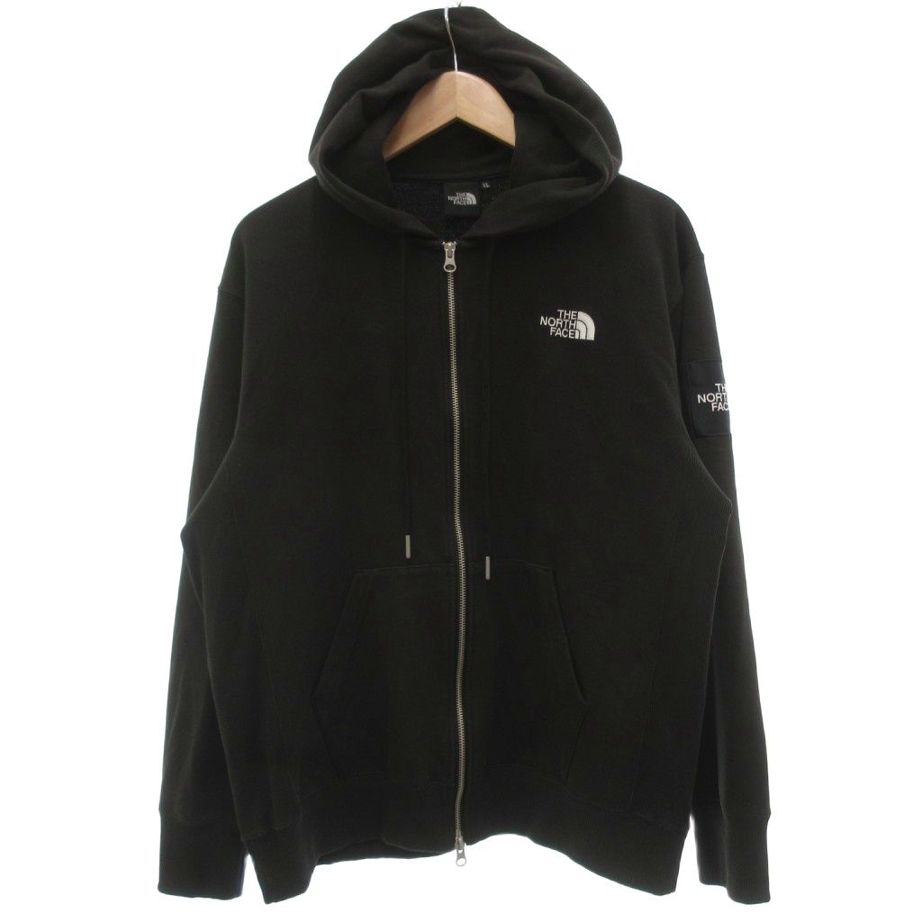 ザノースフェイス THE NORTH FACE 美品 NT12335 スクエアロゴフルジップ パーカー XL ロゴ 刺繍 黒 ブラック /KB ■ECG007
