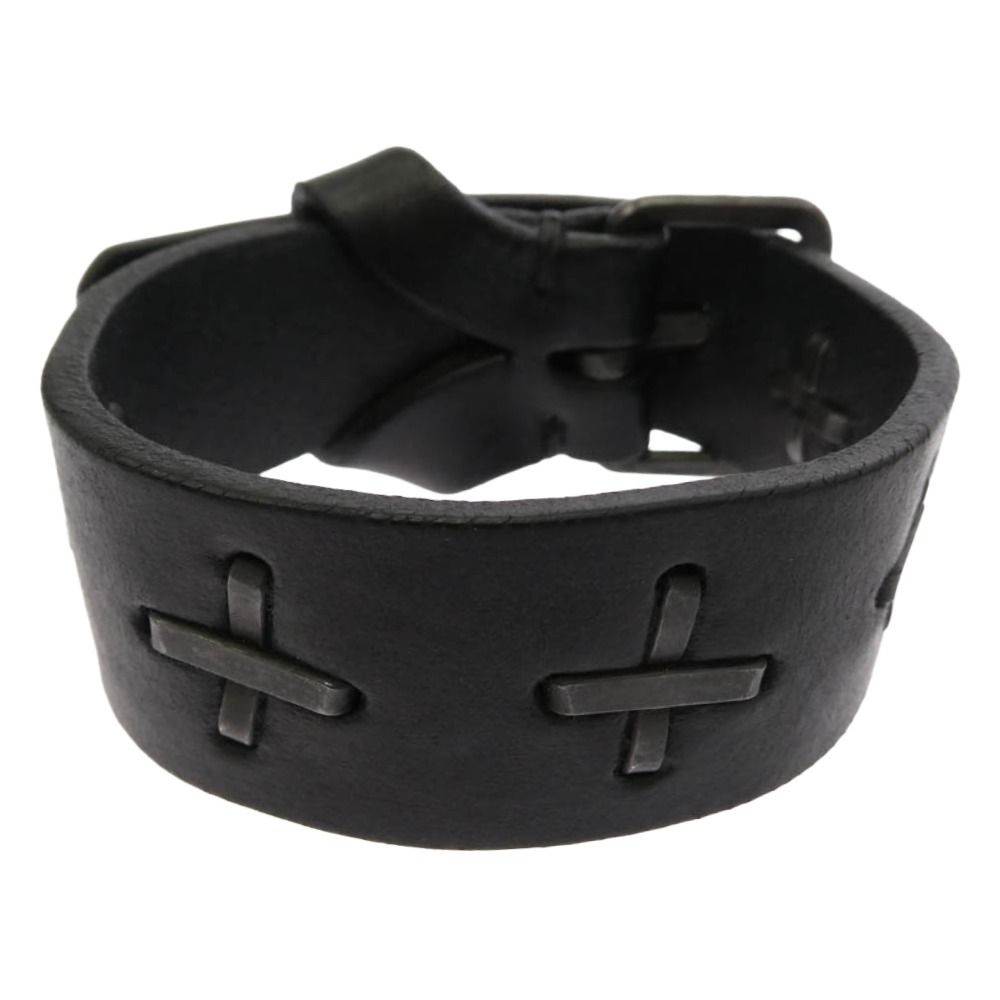 革カット済★名作 m.a+ エムエークロス レザー プレート ブレス ブラック MA+ エムエークロス Wrist Band Leather Bracelet リスト バンド