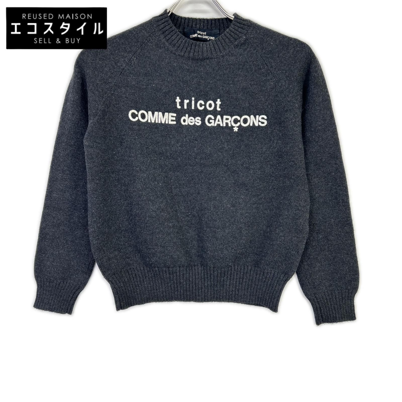tricotCOMMEdesGARCONS　トリココムデギャルソン　99年製 TN-070200 チャコール ロゴプリント クルーネック ニット　表記なし