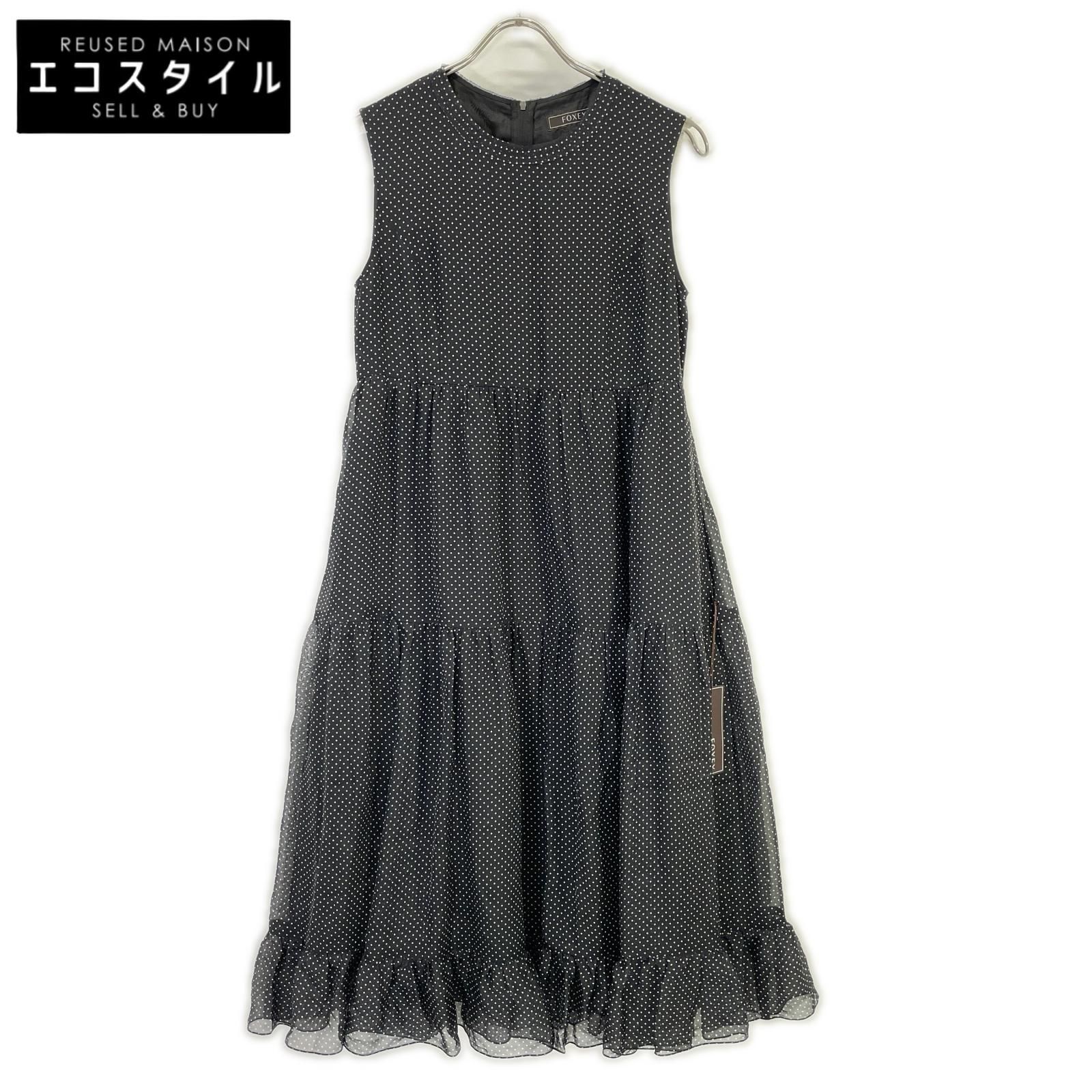 FOXEY フォクシー 25年 45355 LUCIA ブラック ドット ワンピース 40