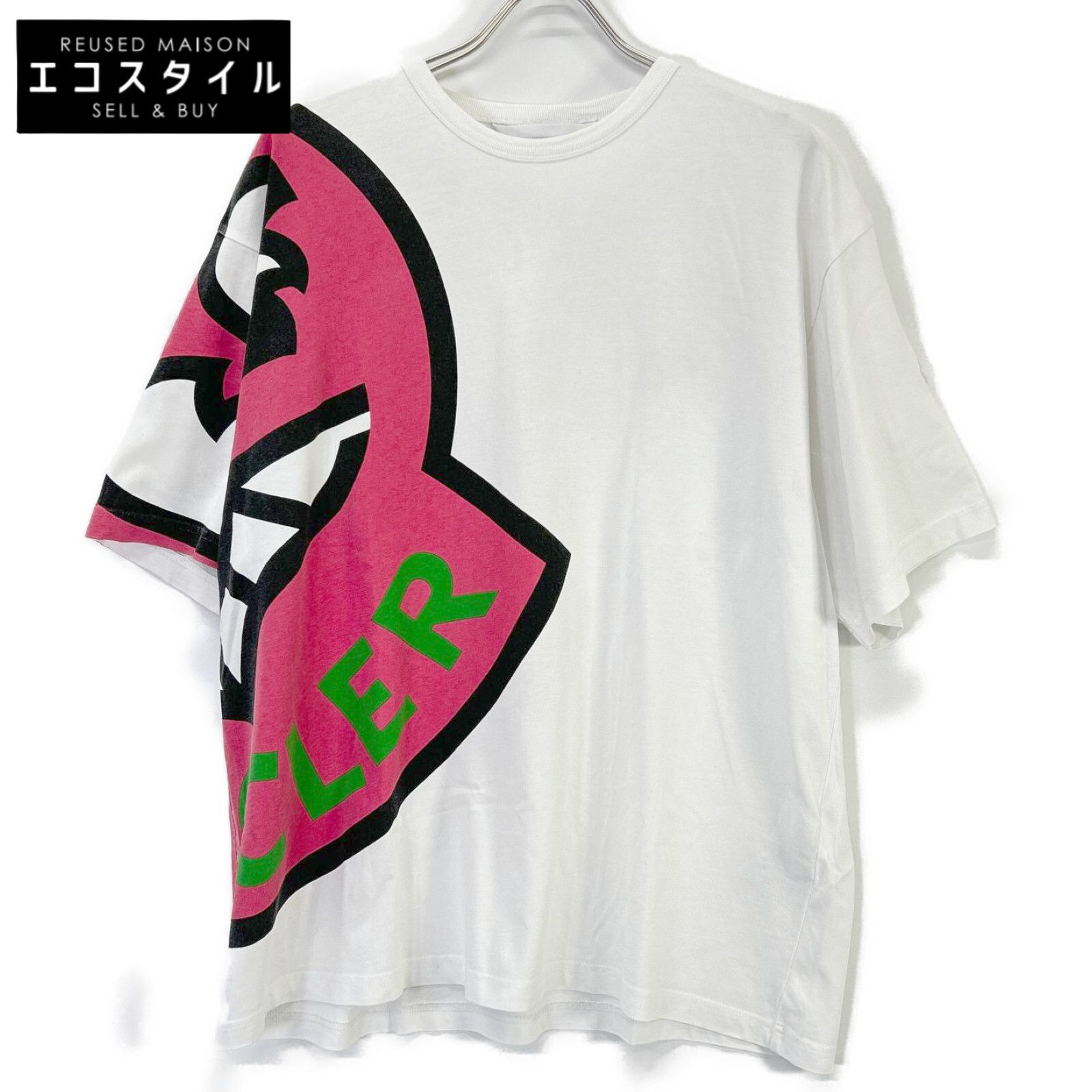MONCLER　モンクレール　22SS T-SHIRT SS ホワイト×ピンク コットンラージロゴプリント ショートスリーブカットソー　M
