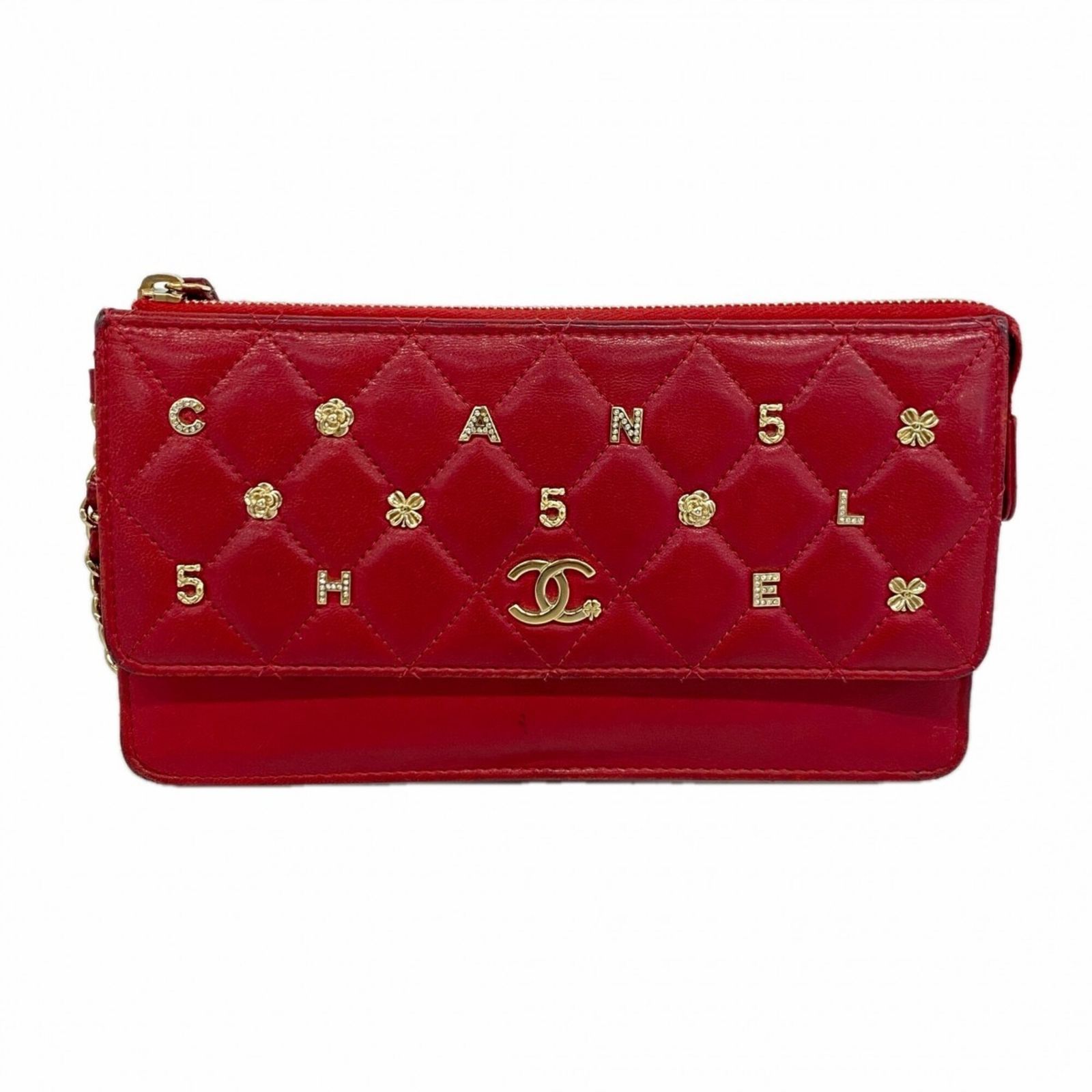 シャネル(Chanel) シャネル クラッチバッグ マトラッセ アイコン ラムスキン レッド シャンパンレディース