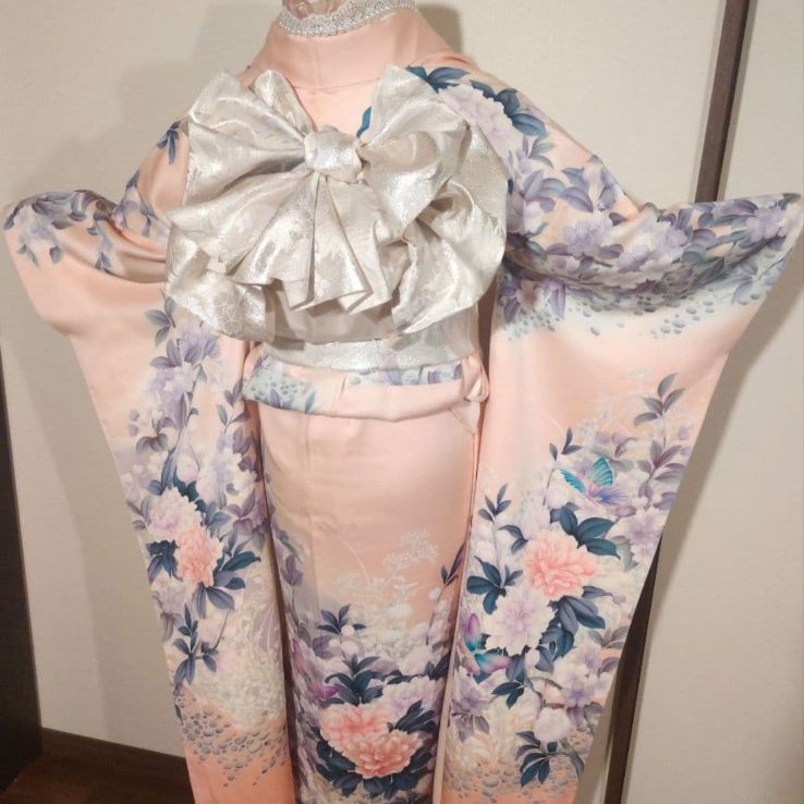 振袖 フルセット 落款 ピンク 写真家・秋山庄太郎 花柄 草花文 正絹
