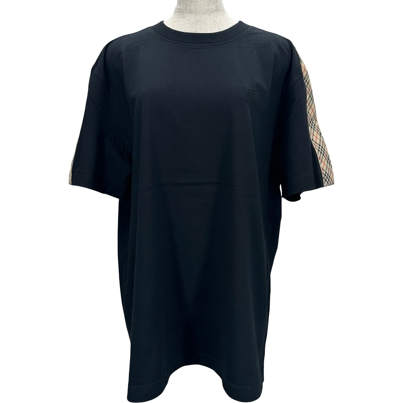バーバリー BURBERRY チェックライン半袖Tシャツ 8106248 ブラック コットン メンズ 半袖Ｔシャツ