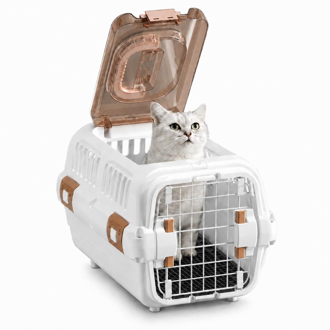 ペットキャリー 小型犬 猫用 Sサイズ 32×49×30cm 5kg対応 トップオープン ダブルドア ハードクレート キャリーバッグ ゲージ 室内 車移動用 ブルー ホワイト オレンジ (ホワイト, S（32×49×30CM）)i