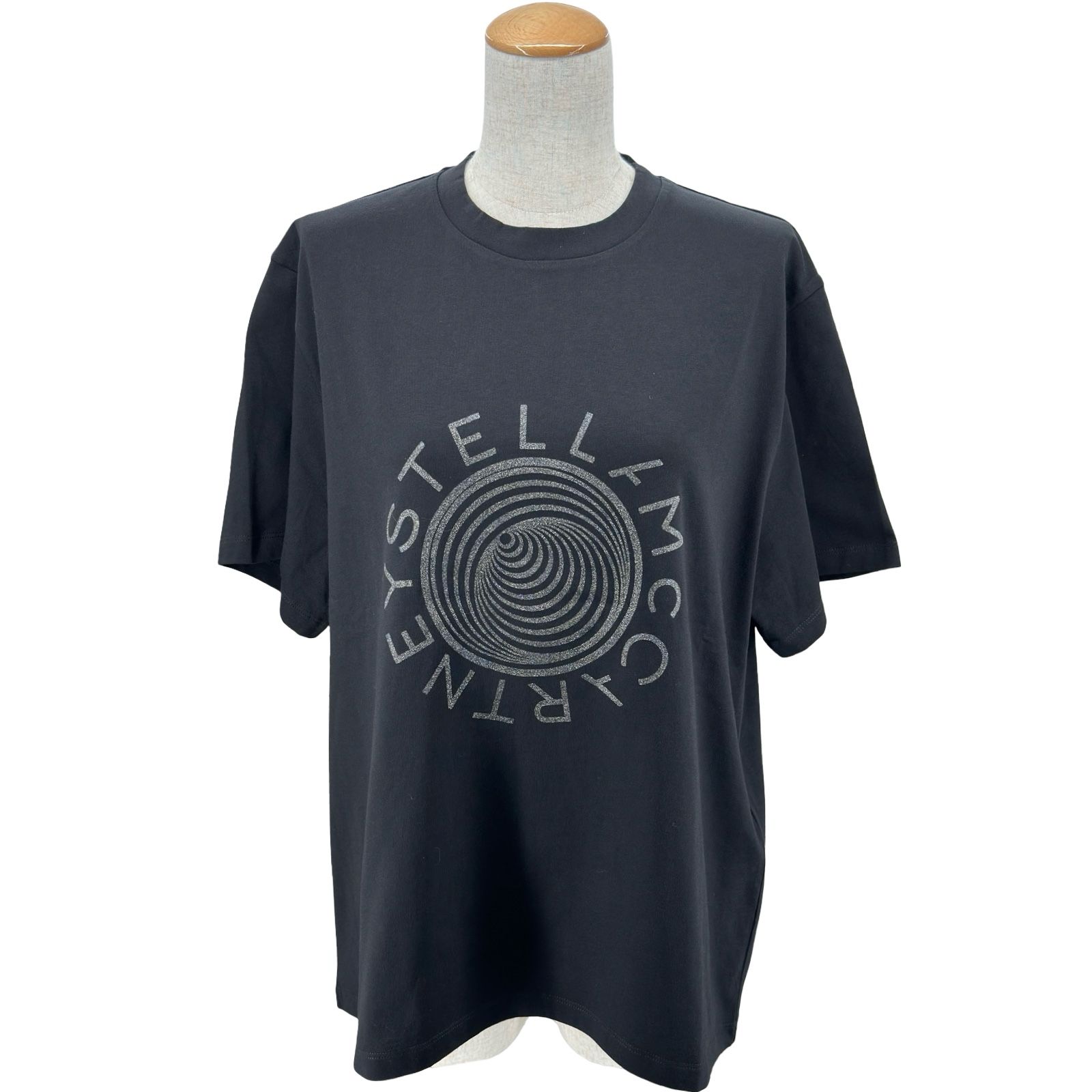 ステラ・マッカートニー STELLA McCARTNEY グリッターロゴプリント半袖Tシャツ 604034 ブラック コットン レディース 半袖Ｔシャツ