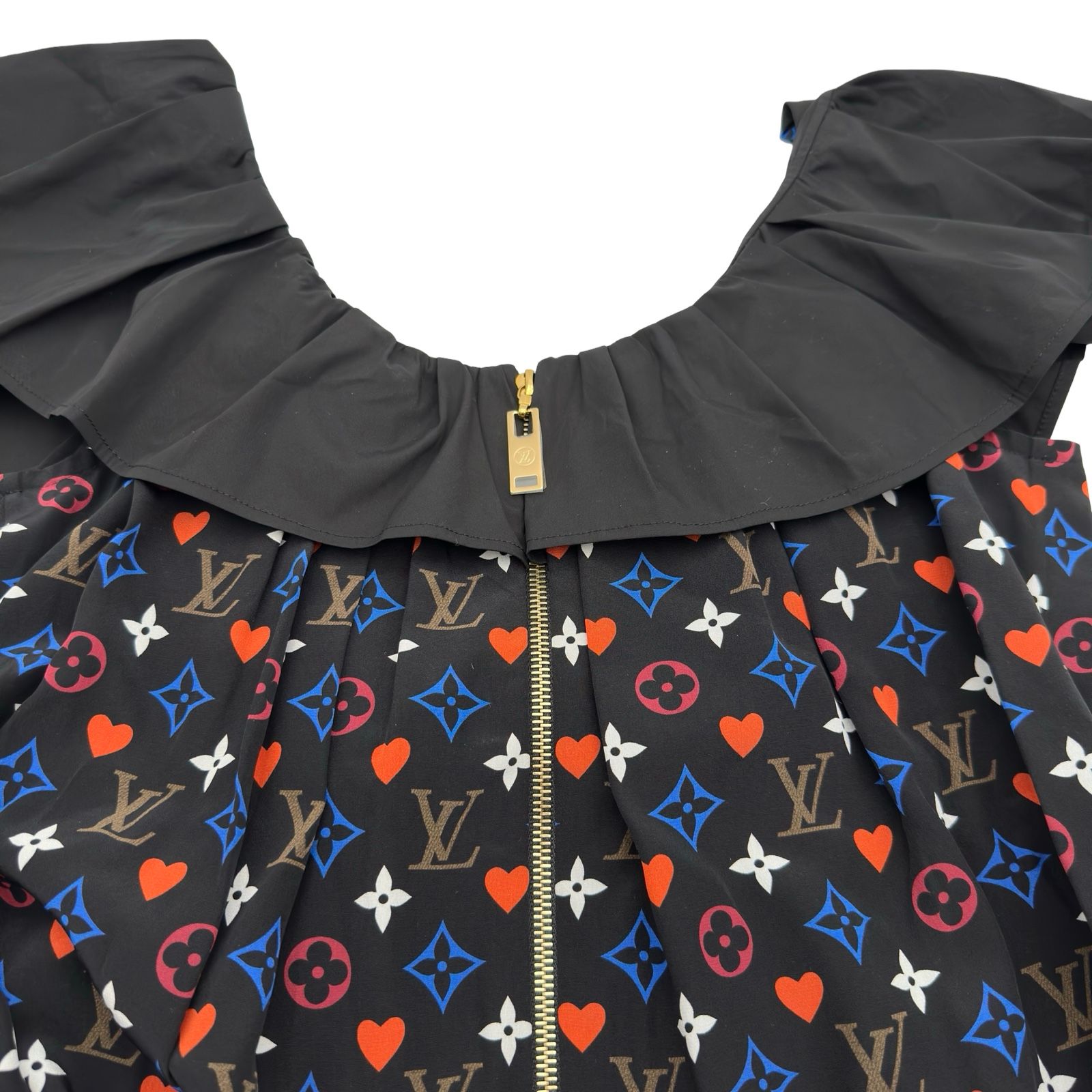 ルイ・ヴィトン LOUIS VUITTON ゲームオンラッフル襟ベイビードールドレス FKD651 ブラック シルク レディース ワンピース