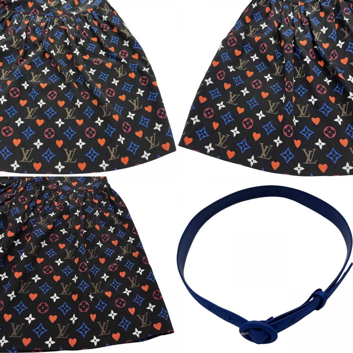 ルイ・ヴィトン LOUIS VUITTON ゲームオンラッフル襟ベイビードールドレス FKD651 ブラック シルク レディース ワンピース