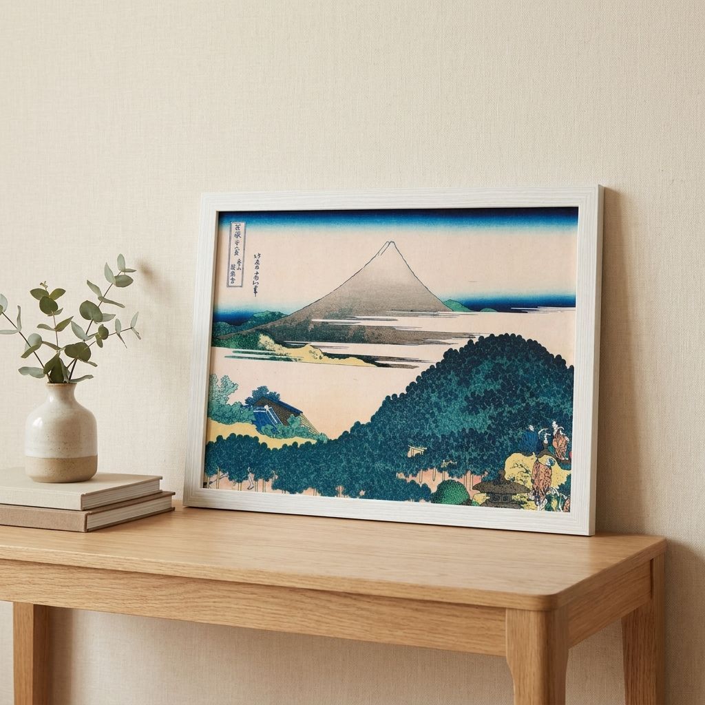 葛飾北斎 冨嶽三十六景 第8番 青山圓座松 A4額付き 複製画 浮世絵