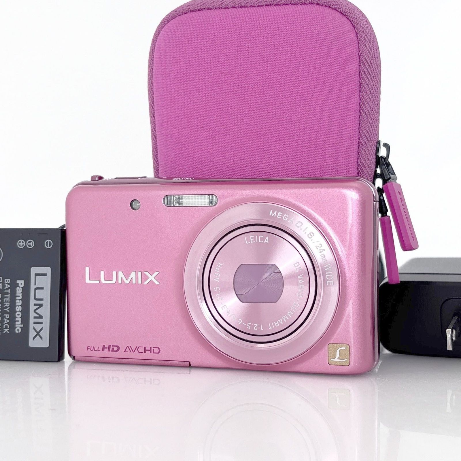 【パナソニック】Panasonic LUMIX DMC-FX80 ピンク デジタルカメラ +バッテリー +充電器 +ストラップ +カメラケース #U431