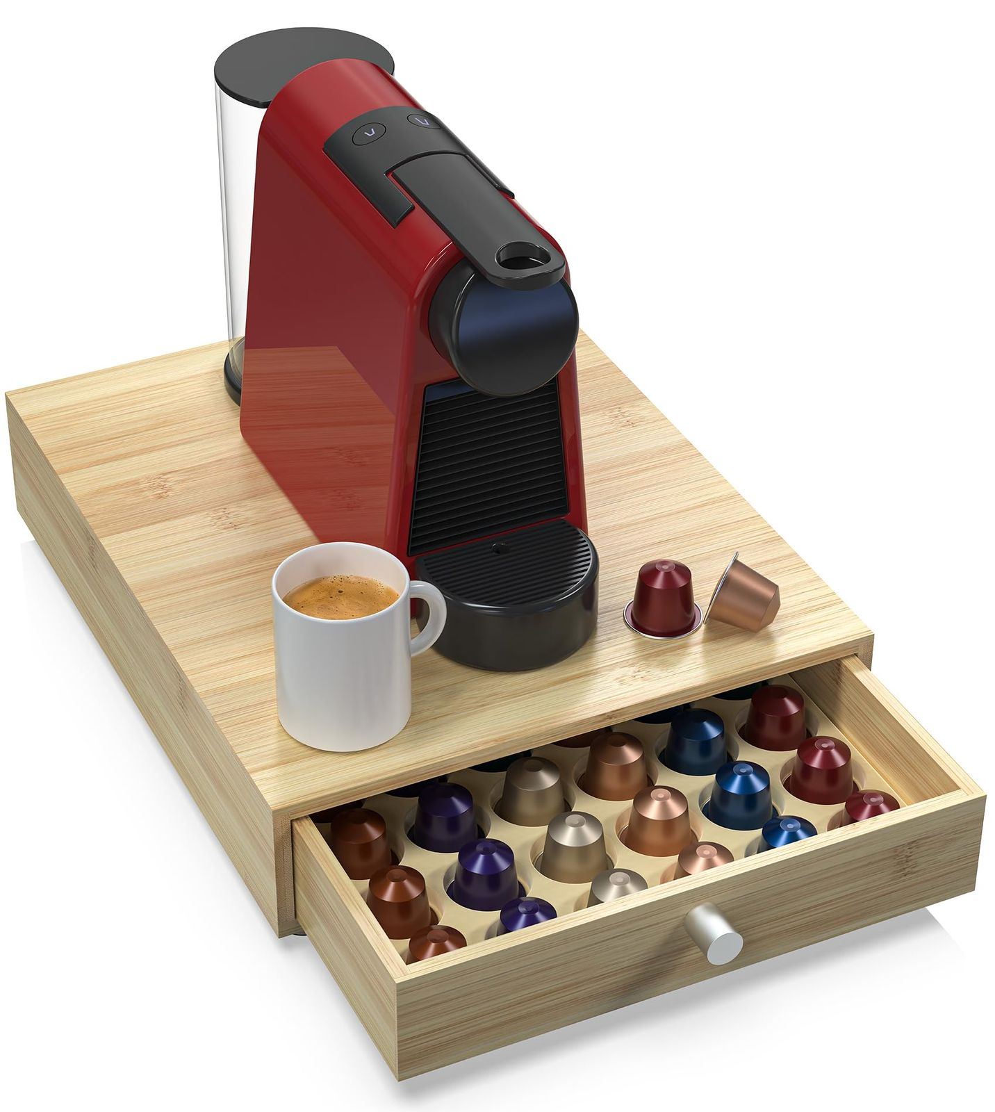 WELL WENG ネスプレッソ オリジナルカプセル用 - 竹製コーヒーポッド引き出しホルダー - 48個用オリジナルラインポッドオーガナイザー (36.8×29.7×8.1cm) NO148BMys