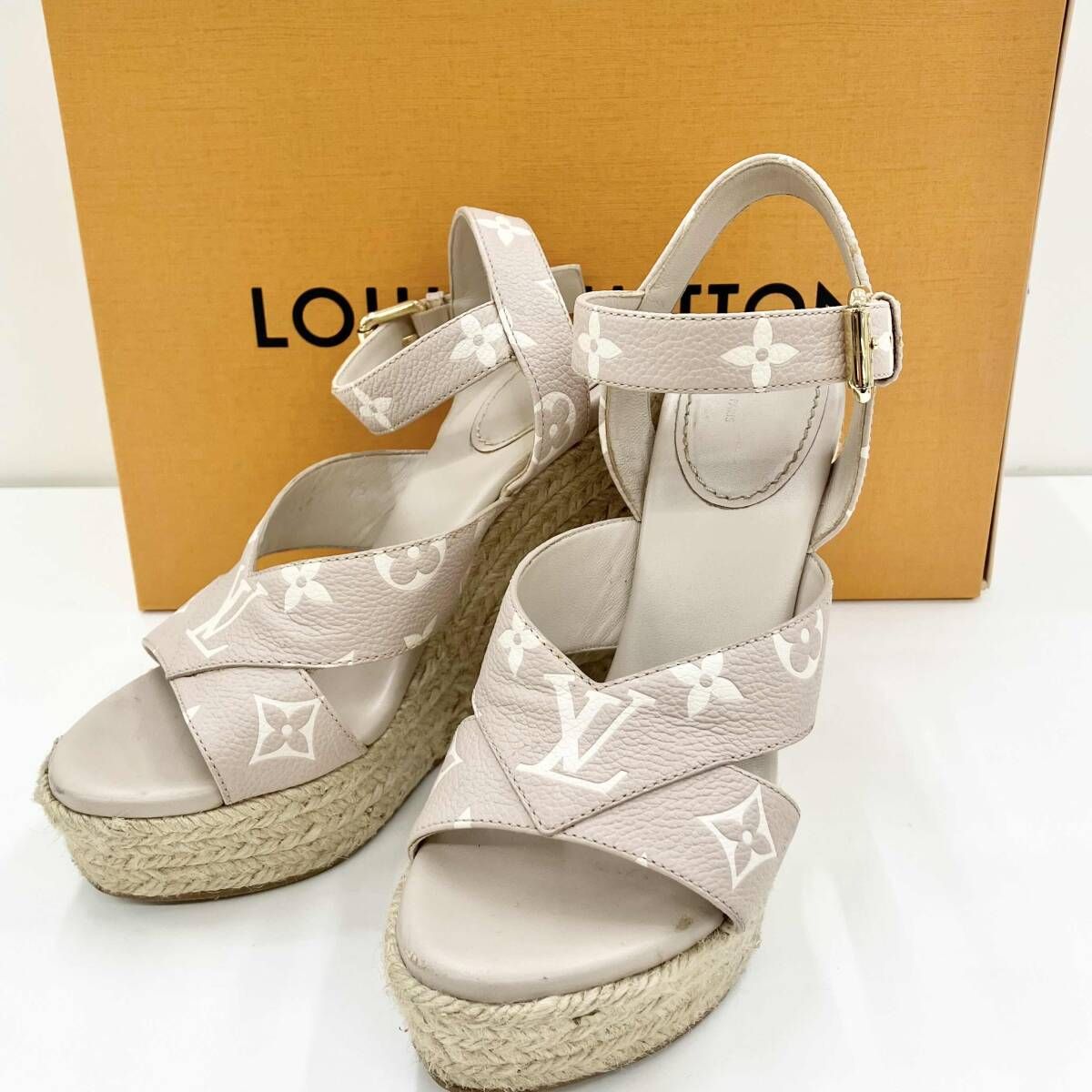 LOUIS VUITTON ルイヴィトン サンダル 靴 スターボードライン ピンク 約22.5cm ヒール約12cmモノグラム レディース