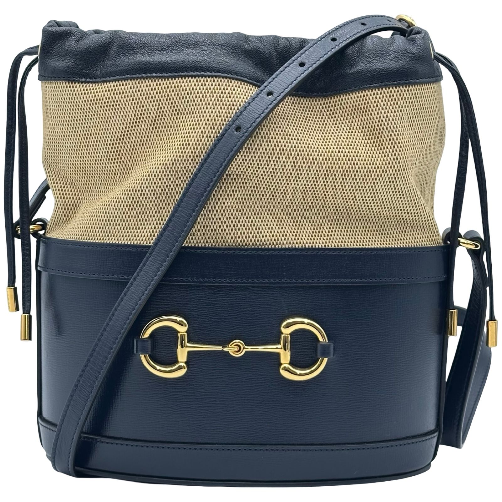 グッチ GUCCI ホースビット 1955 バケットショルダー 602118 ネイビー レザー/キャンバス レディース ショルダーバッグ