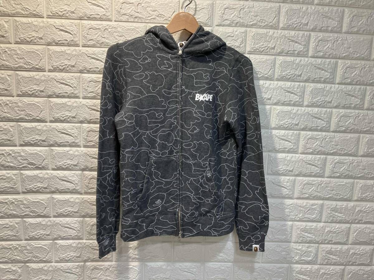 A BATHING APE アベイシングエイプ 001ZPD302503X ロゴプリントカモ フルジップパーカー XS