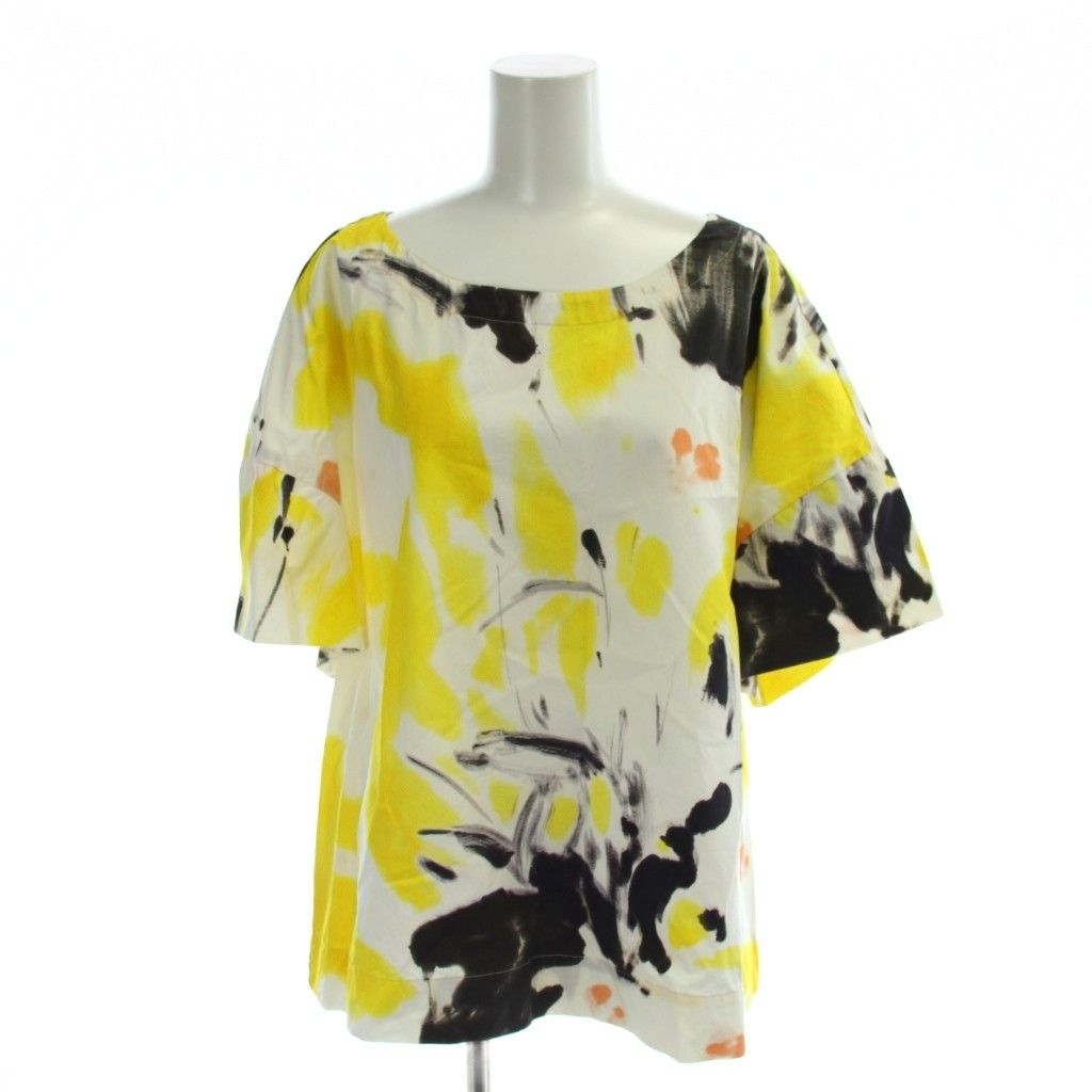 ドリスヴァンノッテン DRIES VAN NOTEN シャツ ブラウス 黄 イエロー 黒 ブラック 総柄 ボートネック 半袖 71019101024 /AP