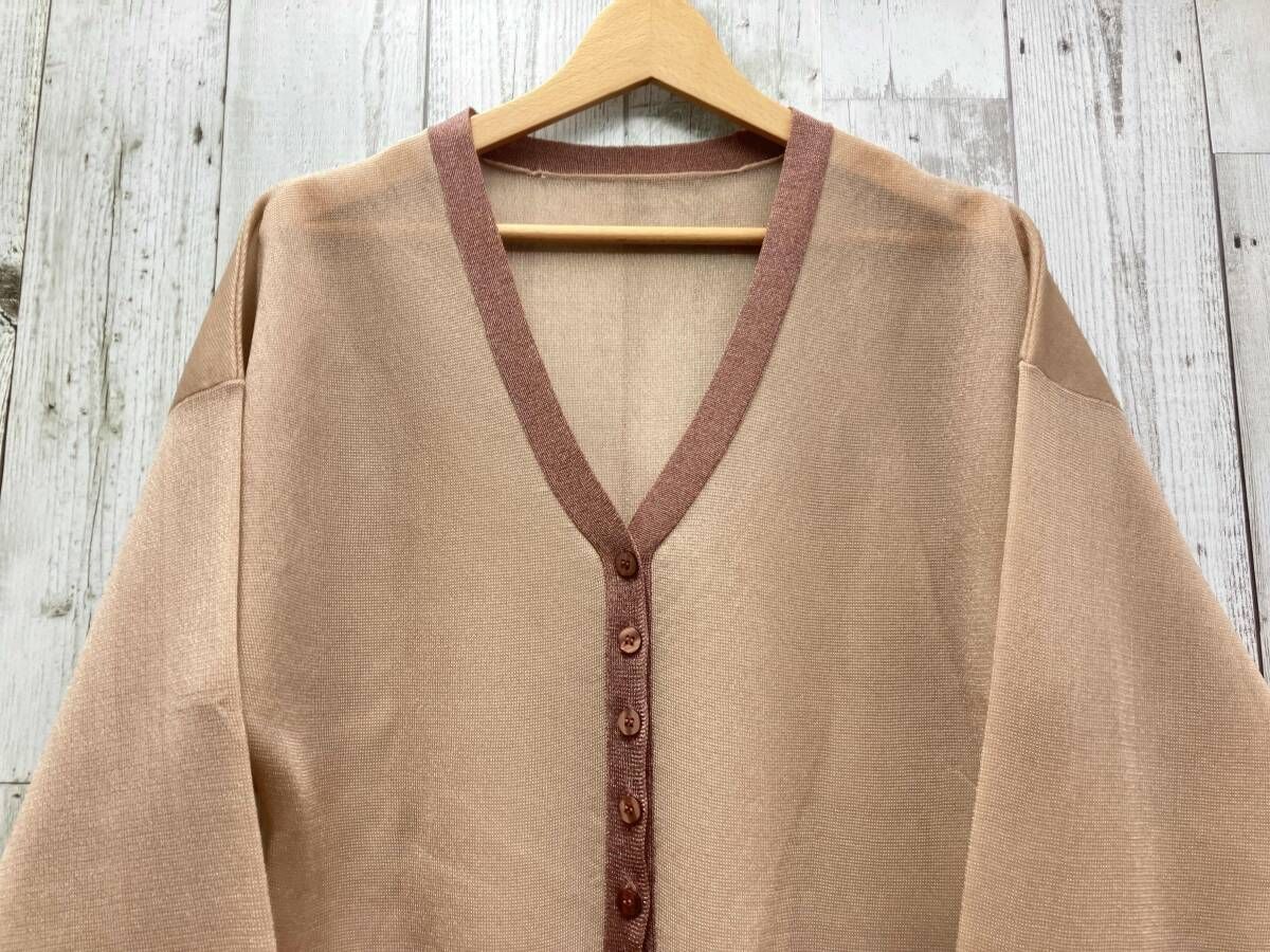 AMERI SHEER LONG KNIT CARDIGAN薄手カ-ディガン ベージュ系 F アメリ