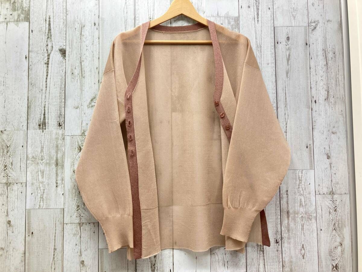 AMERI SHEER LONG KNIT CARDIGAN薄手カ-ディガン ベージュ系 F アメリ