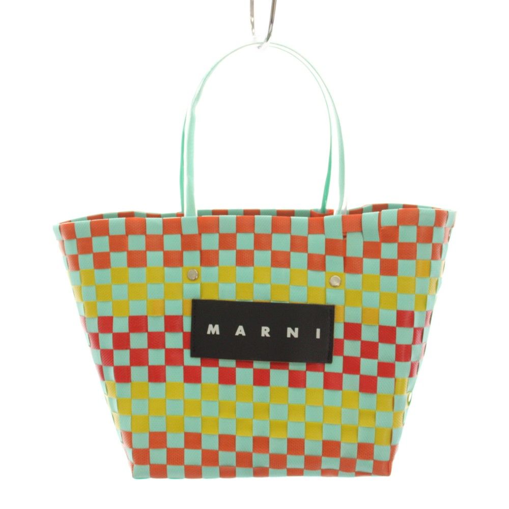 マルニ MARNI ピクニックバッグ フラワーバスケット かごバッグ ハンドバッグ トートバッグ ポリプロピレン 編込み ミントグリーン 赤 レッド /YT ■OH