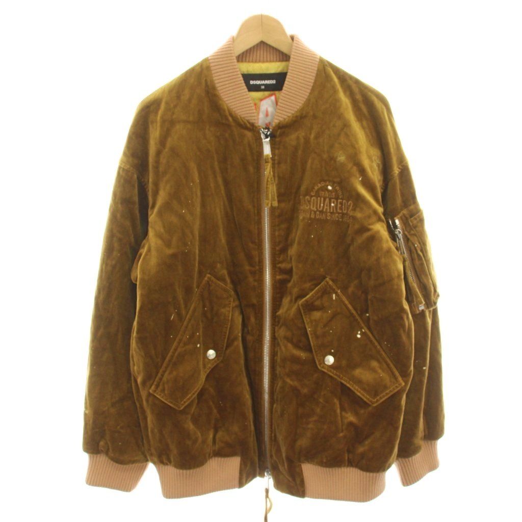 ディースクエアード DSQUARED2 22AW USED加工ボンバージャケット 中綿 ジャンパー ブルゾン ベロア 裏地総柄 38 ベージュ S75AM0900 /HN
