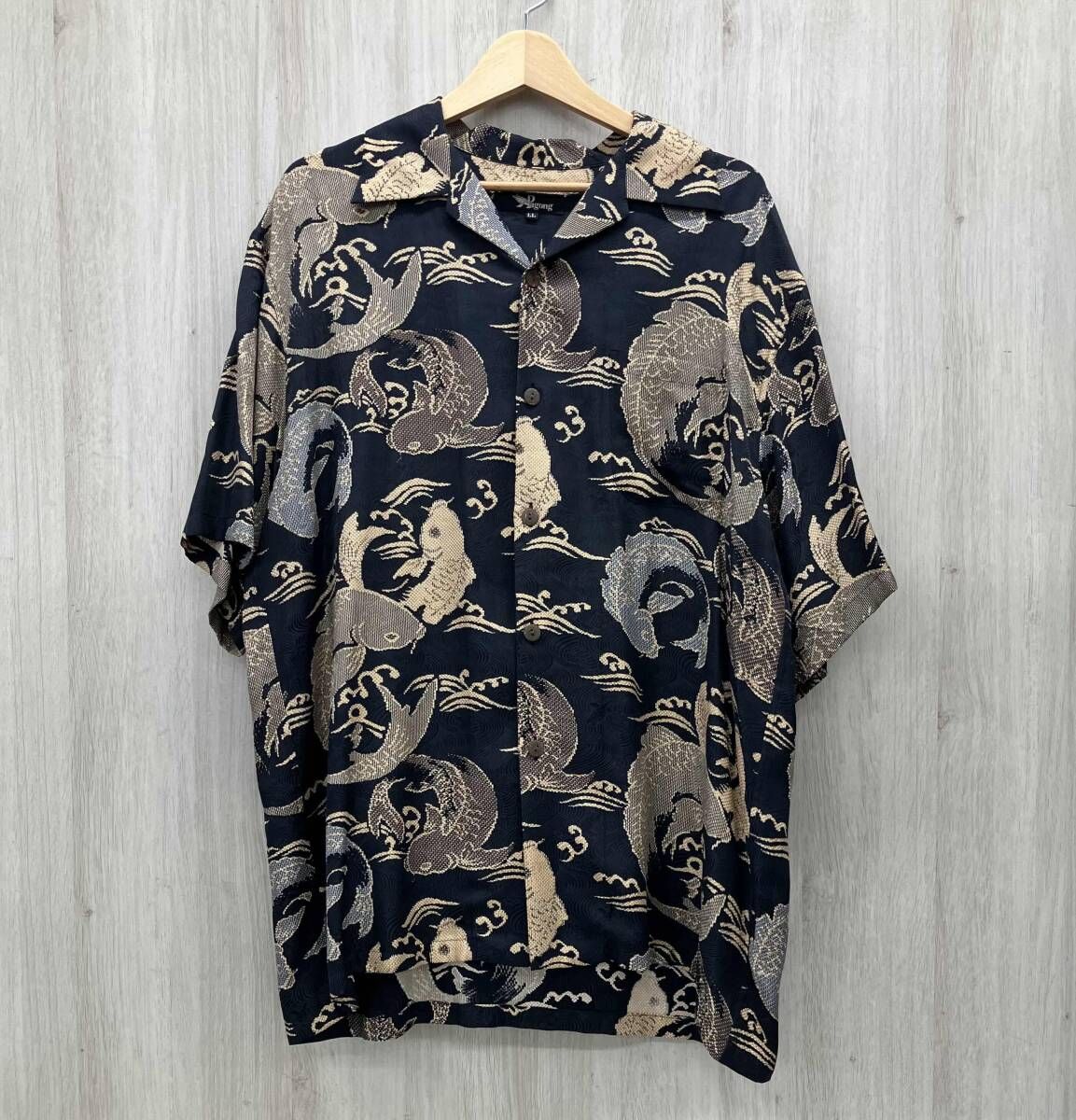 Pagong Aloha Hawaiian Shirt Black 鯉 和柄 京友禅 パゴン アロハ ハワイアン シャツ ブラック 藤沢大庭店