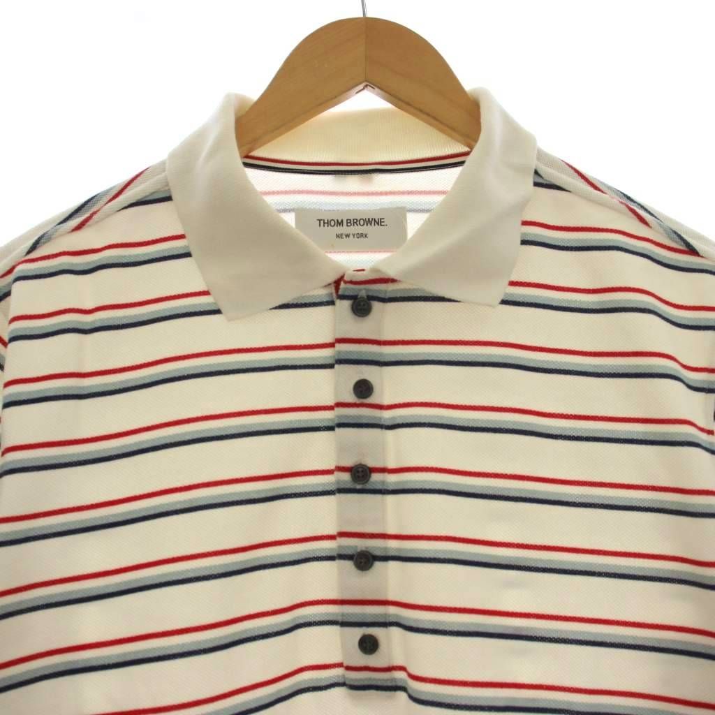 トムブラウン THOM BROWNE ポロシャツ 半袖 ボーダー 2 白 ホワイト
