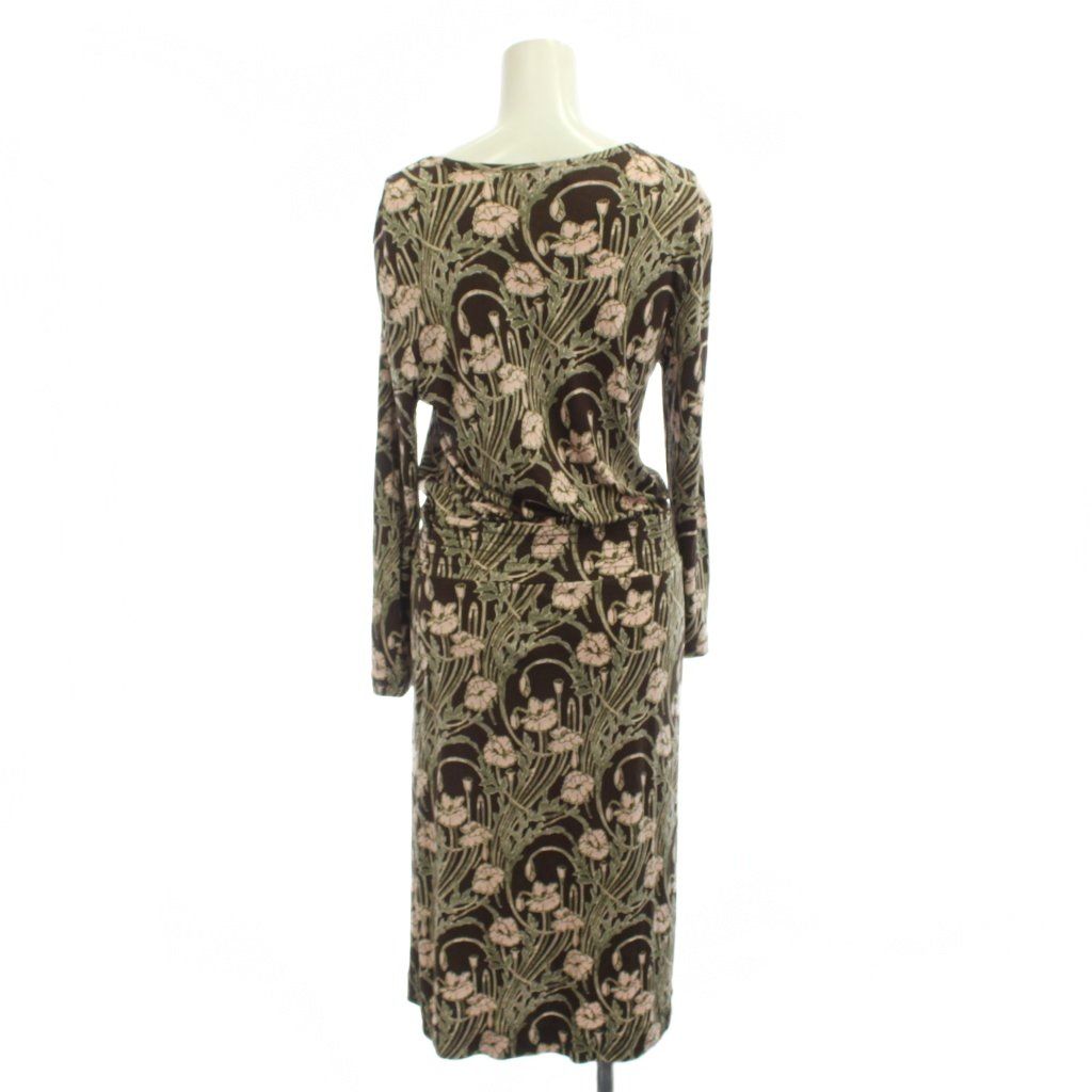 ☆Kazu☆Tory Burch 花柄 七分袖ワンピース トリーバーチ TORY BURCH ワンピース 絹 シルク S 茶 カーキ 花柄