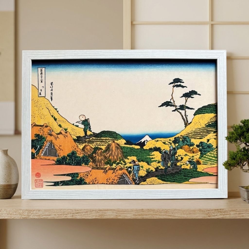 葛飾北斎 富嶽三十六景 第21景 下目黒 A4額付き 複製画 浮世絵 富士山