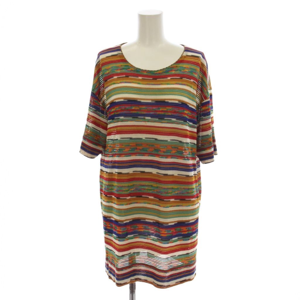 美品✨ミッソーニ マルチカラー 波模様 サマーニット ラメ入　高級オレンジタグ ミッソーニ MISSONI ニット セーター マルチカラー 総柄 半袖 ラウンド
