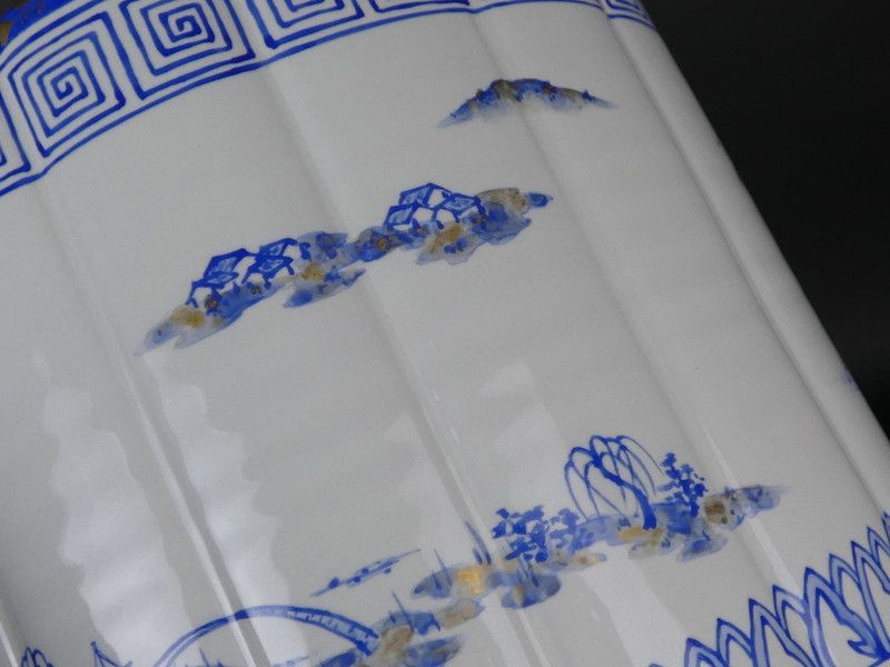 中村秋峰 造「灰釉桶側八景絵 水指」共箱 保証品 茶道具 /R(J-4