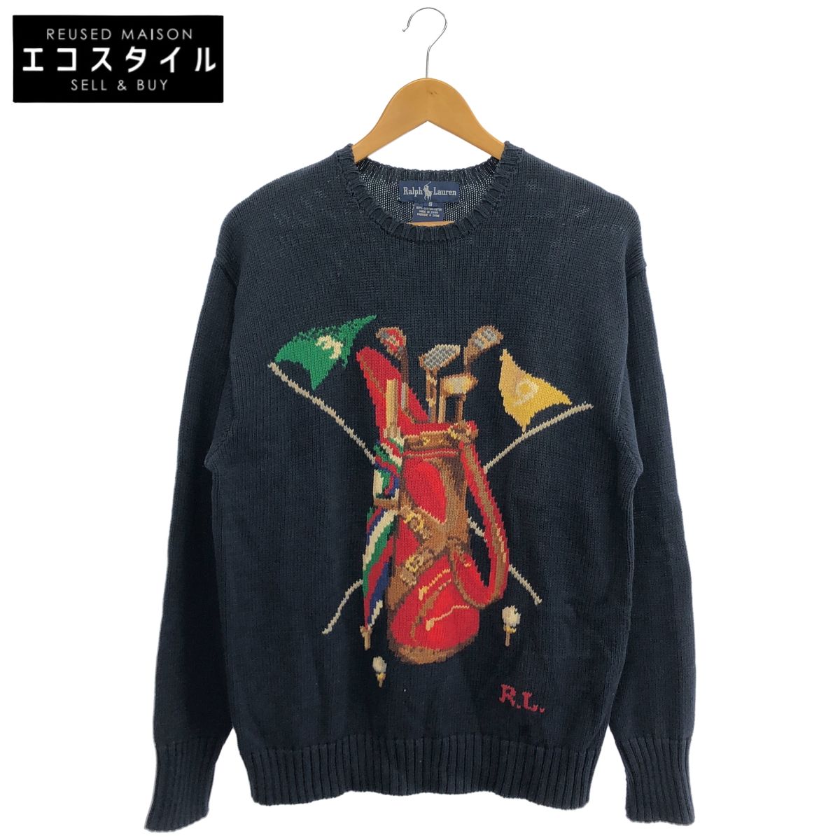 RALPHLAUREN　ラルフローレン　90S ゴルフ柄 ネイビー コットンニット　Ｓ