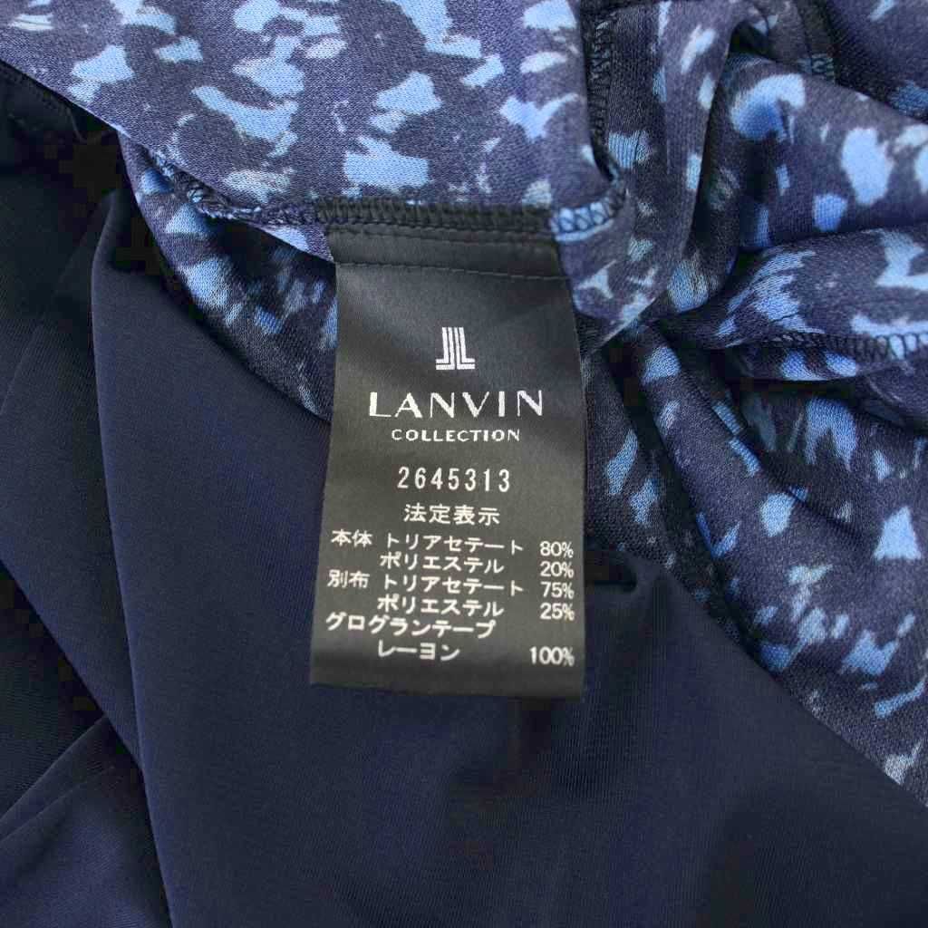 ランバン LANVIN ワンピース 紺色 ネイビー 総柄 クルーネックひざ丈
