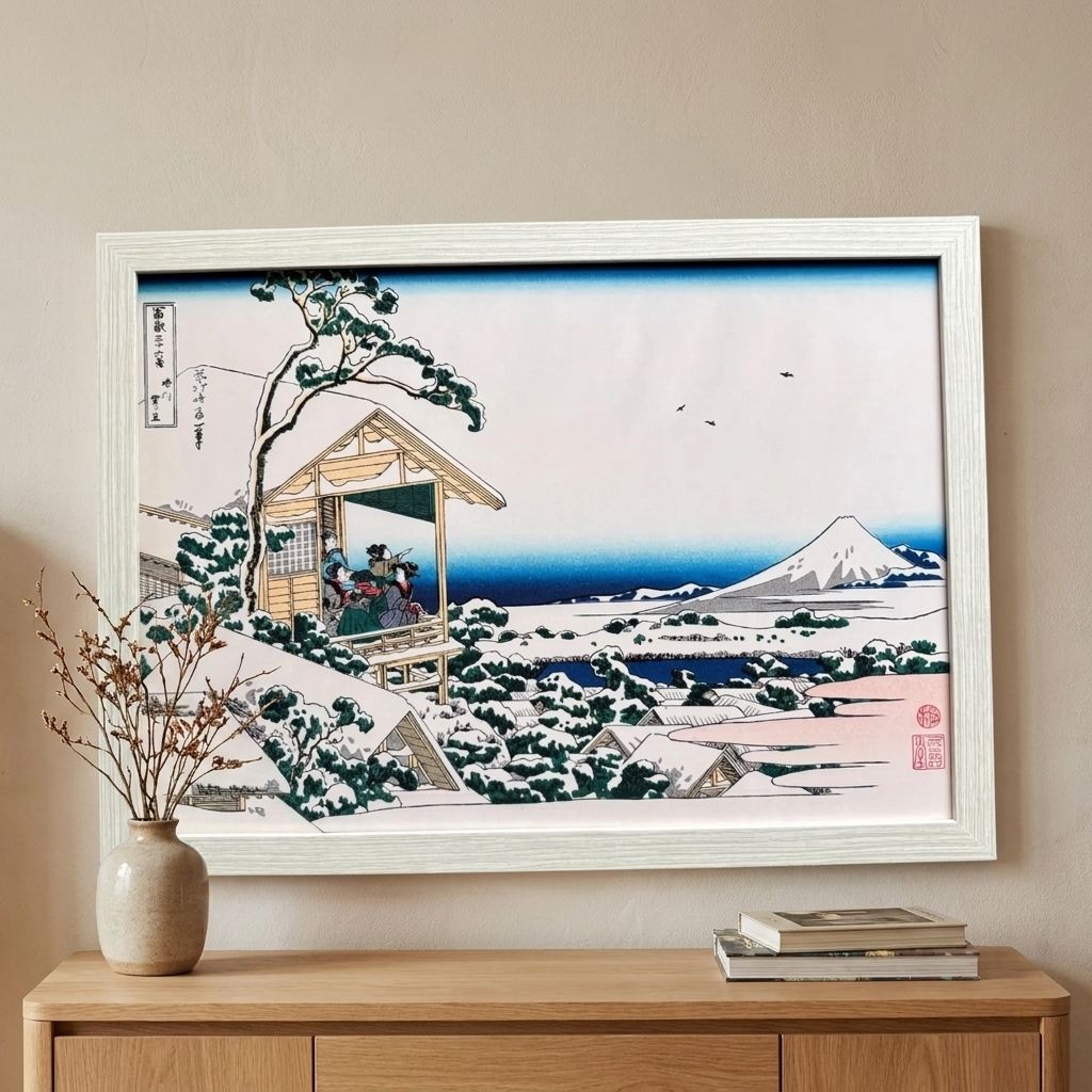 葛飾北斎 富嶽三十六景 第25景 礫川雪ノ且 小石川雪の朝 A4額付き 複製