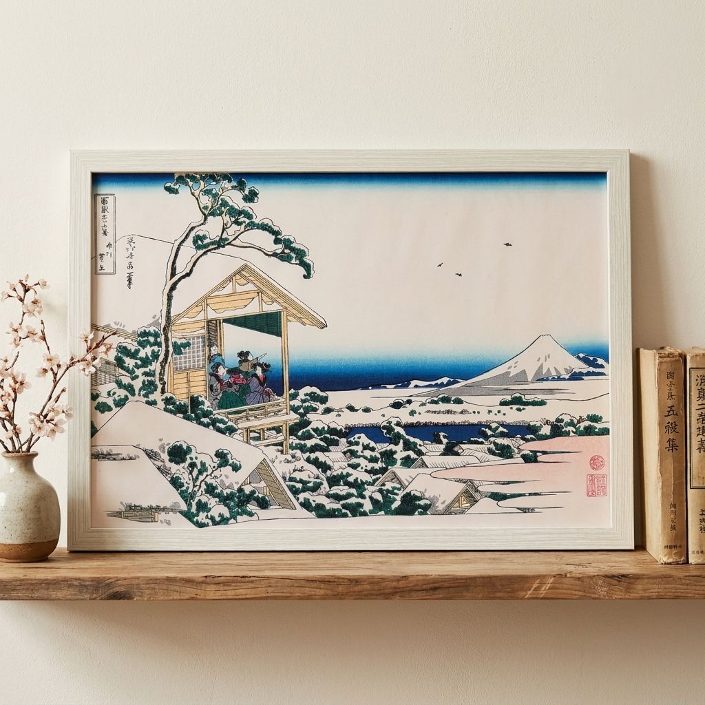 葛飾北斎 富嶽三十六景 第25景 礫川雪ノ且 小石川雪の朝 A4額付き 複製