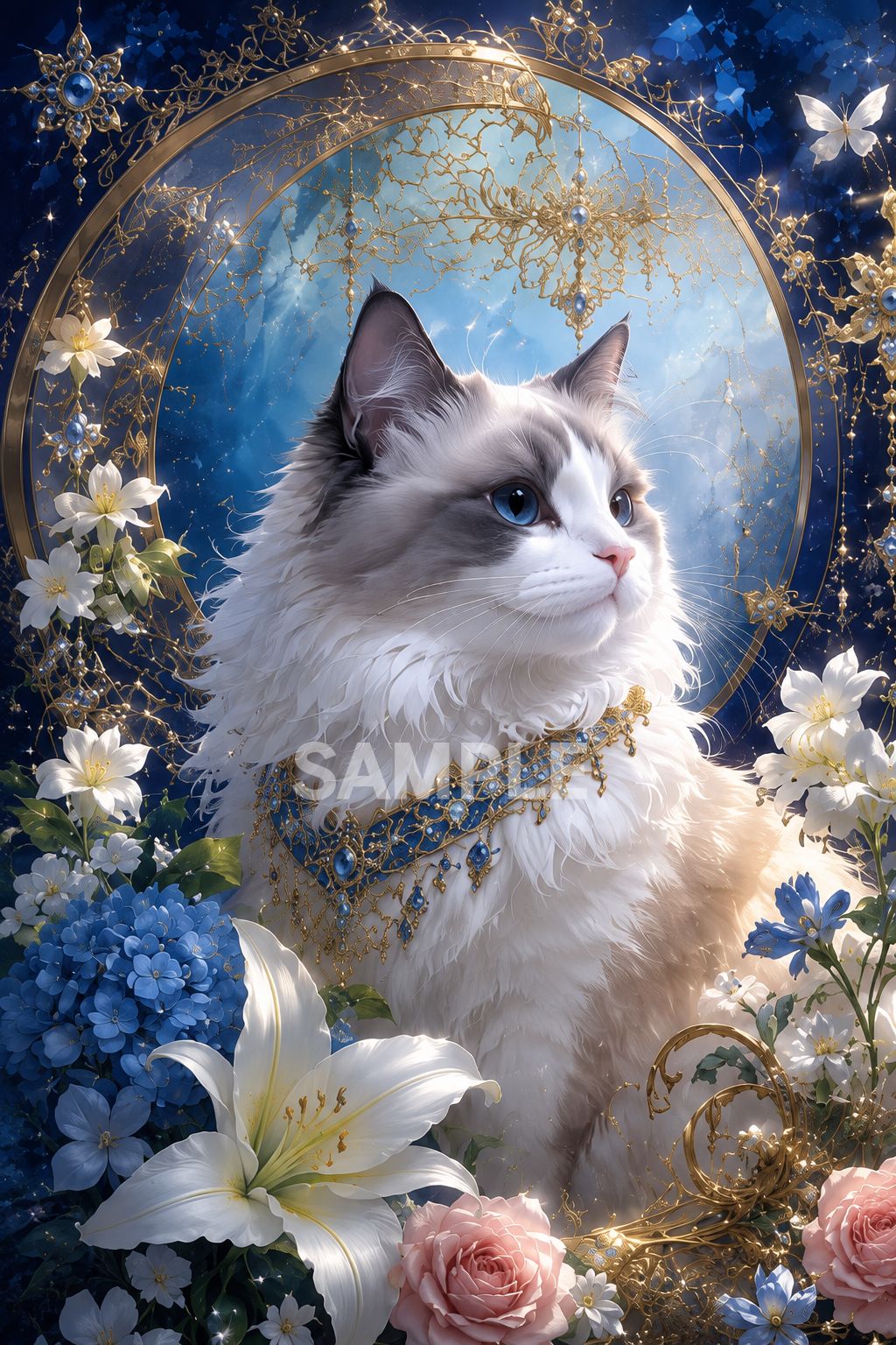 716 幻想的 ラグドール 猫 アートポスター 2Lサイズ ハンドメイド
