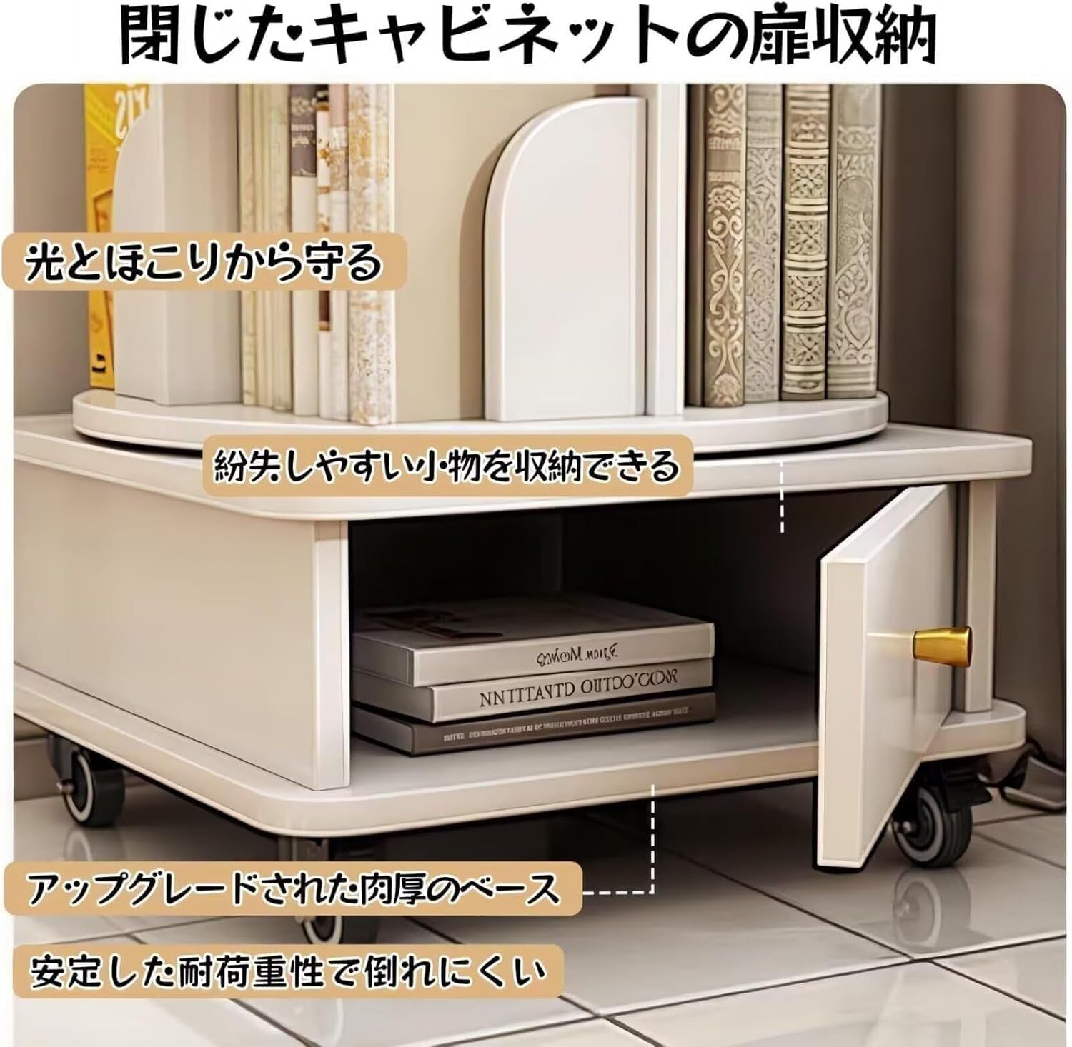 新商品 本棚 回転式本棚 6段 46×46×173.3cm 大容量 省スペース 木製