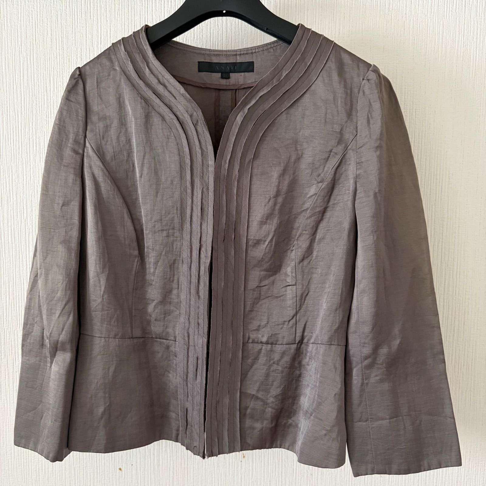 ＡＮＡＹI 七分袖ジャケット アナイ ANAYI ノーカラー ジャケット リネン混 七分袖 薄手 - メルカリ