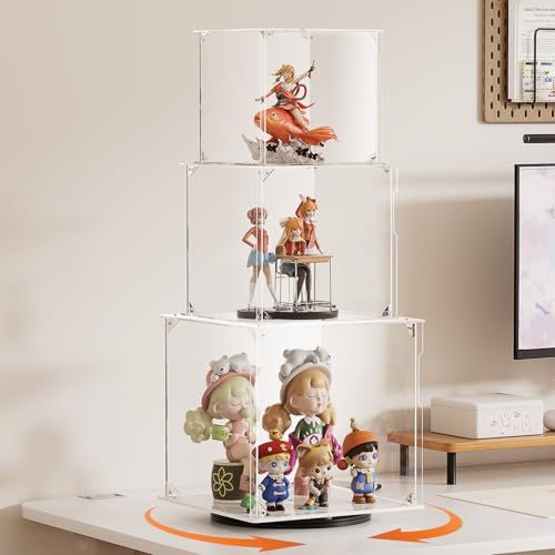 VINAEMO 回転コレクションケース フィギュアケース 棚 4段 UVカット VINAEMO 回転フィギュアケース アクリルケース UVカット コレクション