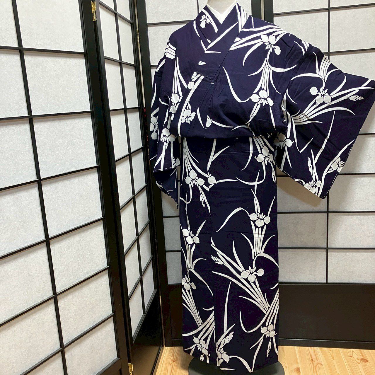 9479］浴衣 菖蒲文様 幅広サイズ ゆかた レディース リメイク 綿